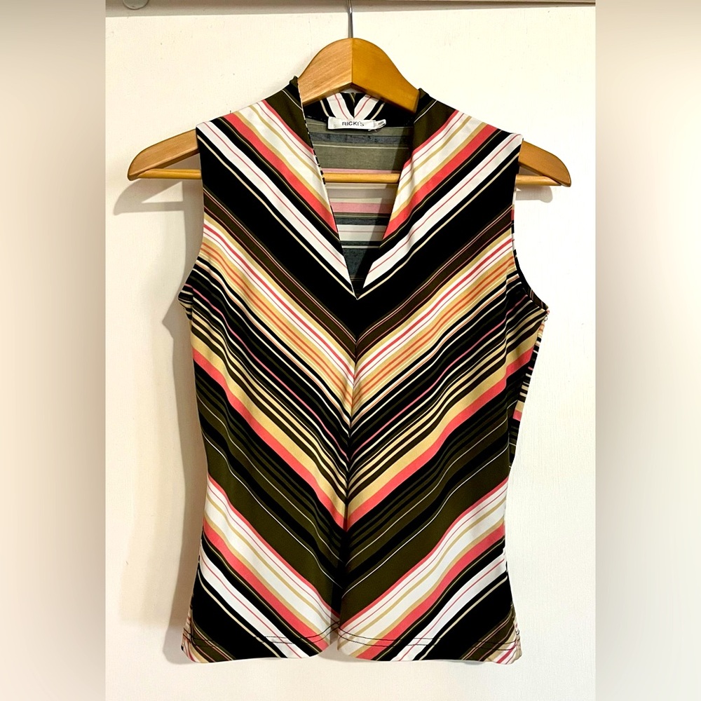CLEARANCE Ricki’s Multicolour Striped Sleeveless Fitted V-neck Tank Top